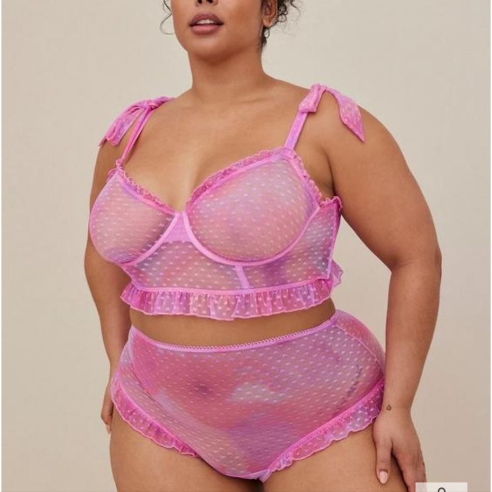 NWT Torrid pink heart mesh bralette and Panty set.